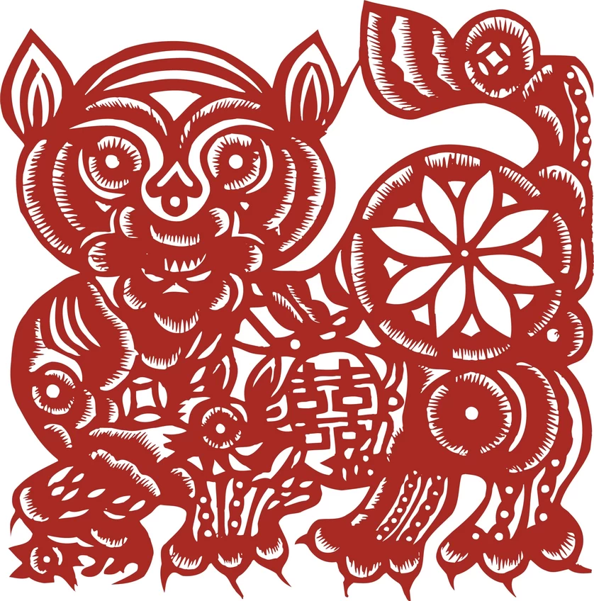 中国风中式传统喜庆民俗人物动物窗花剪纸插画边框AI矢量PNG素材【204】